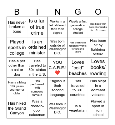 C.A.R.E. Culture Quest ❤️ Bingo Card