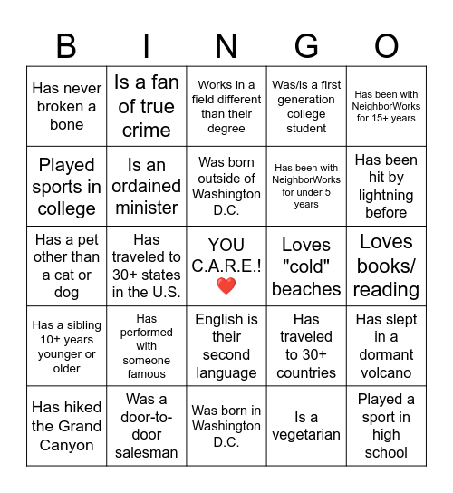 C.A.R.E. Culture Quest ❤️ Bingo Card