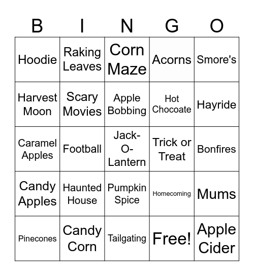 Fall Bingo Card