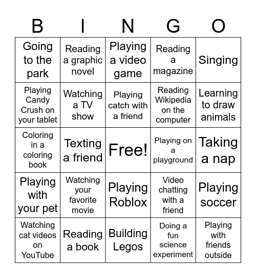 Healthy Media Choices Bingo Card
