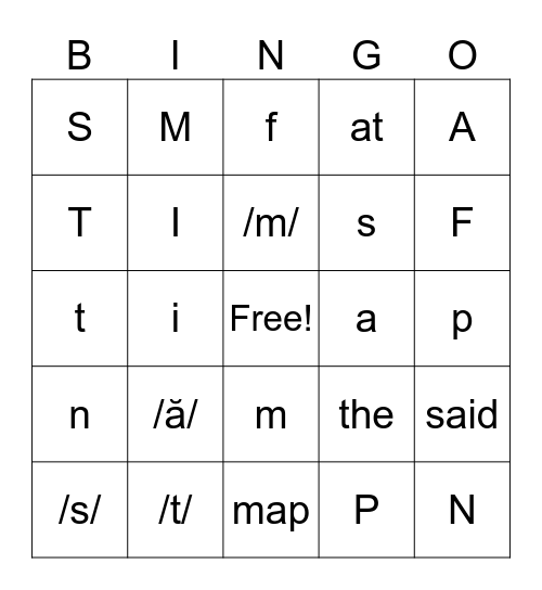 UFLI 1-4 Bingo Card