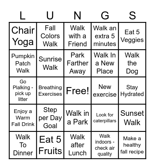 Healthy Lung Month Bingo Card