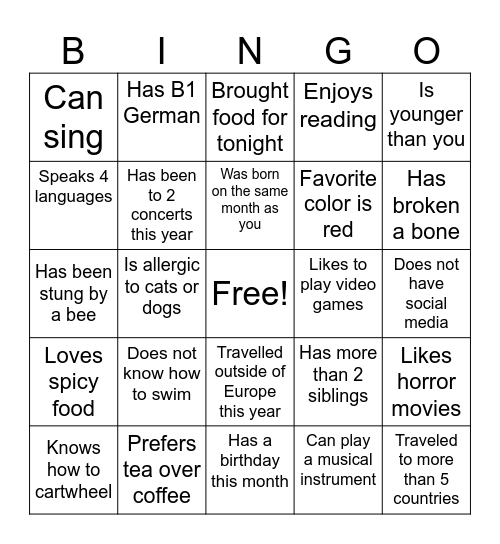 Human Bingo Card