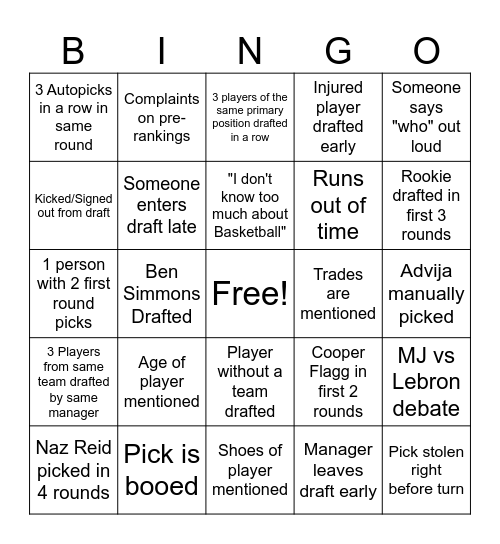 Ball Admirers Bingo Card