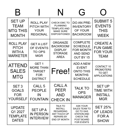 MANAGER TASK BINGO Card