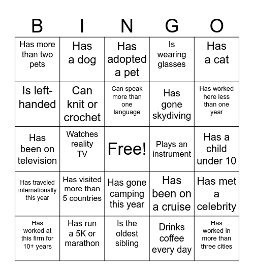 Human Bingo Card