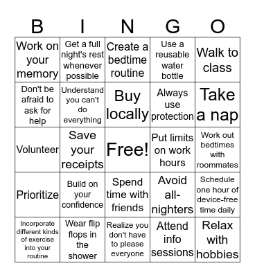Health & Wellness Bingo Card