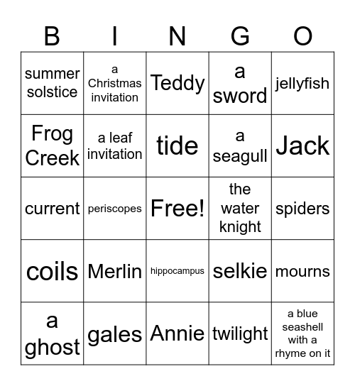 MM #3 - Summer of the Sea Serpent Bingo Card