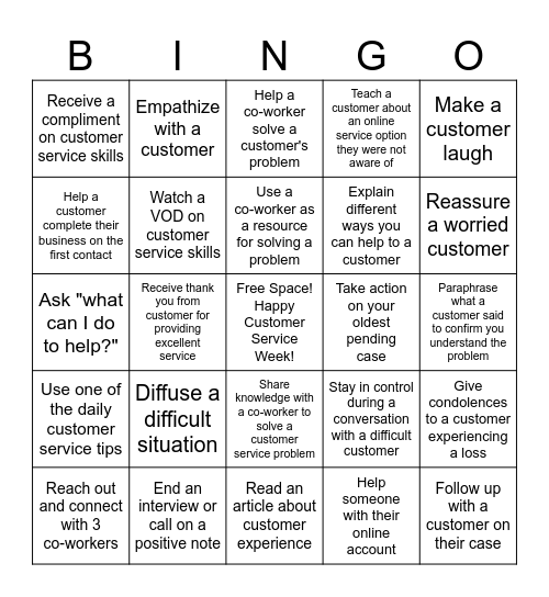 Customer Service Week Bingo Card Bingo Card