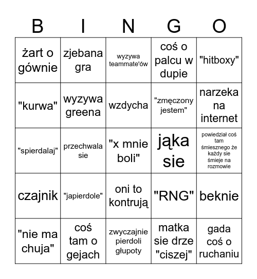 Mateusz taraszka bingo Card