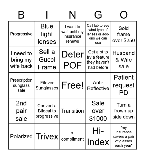 Optical Bingo Card