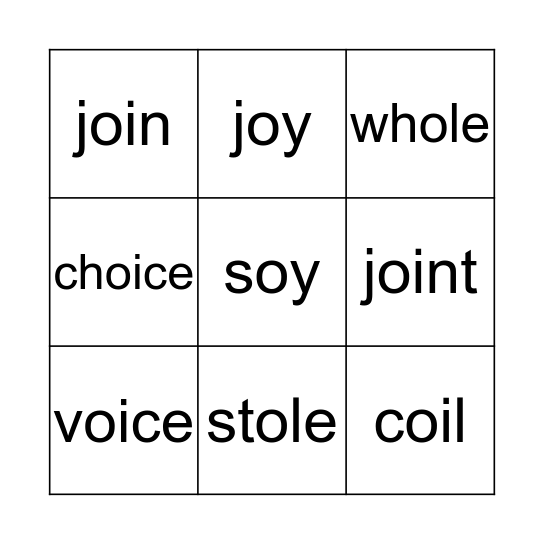 O, OY, OI BINGO Card