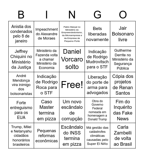 Mandato do Flávio Bolsonaro Bingo Card