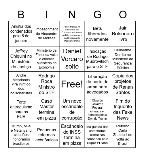 Mandato do Flávio Bolsonaro Bingo Card