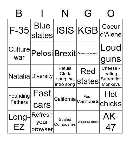 Stratosphere Lounge Bingo Card