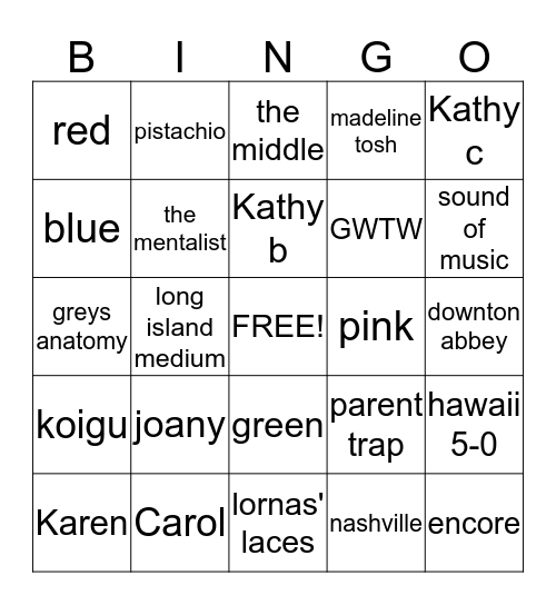 knags porch nite Bingo Card