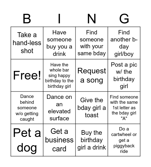 Alexis's 25th Birthday Bar Crawl Bingo Card