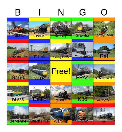 Railroads that I would like to work when the Commissary had no power one day Bingo Card