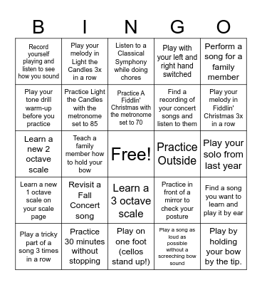 Fall Break Practice Bingo (Symphony) Bingo Card