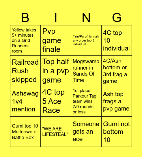 Mustard Mummies MCC BW Drinking Game Bingo Card