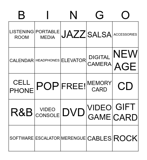 ENTERTAINMENT STORE Bingo Card