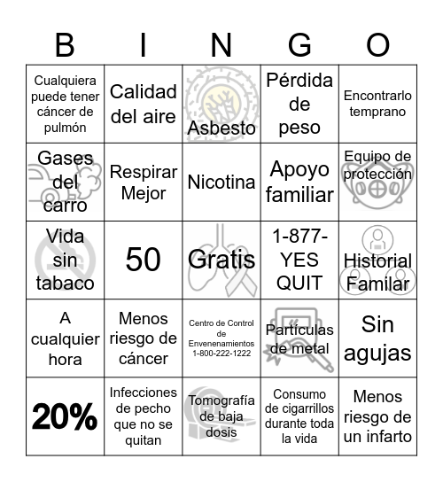 Aclaremos el Cosas del Pulmon Bingo Card