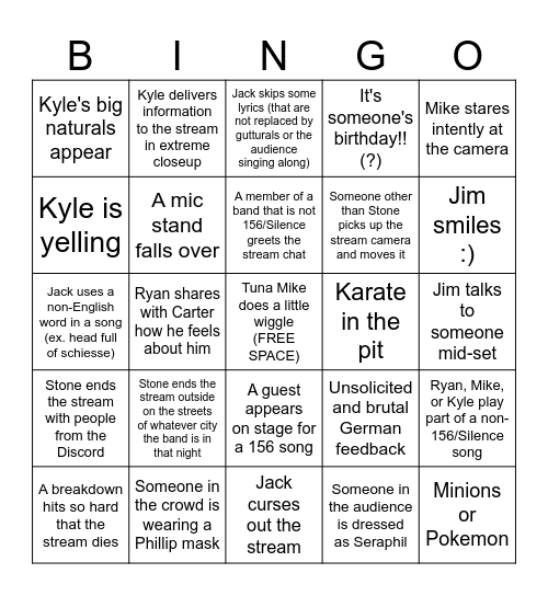 156/Silence European Tour Bingo Card