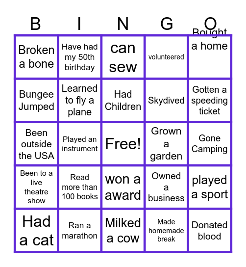Life Bingo! Bingo Card