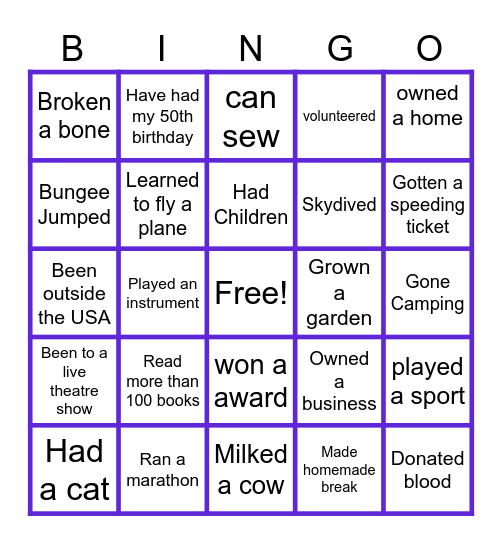 Life Bingo! Bingo Card