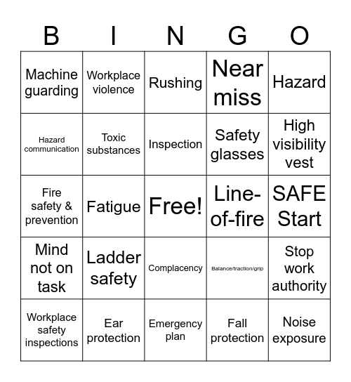 EIS Safety Bingo Card