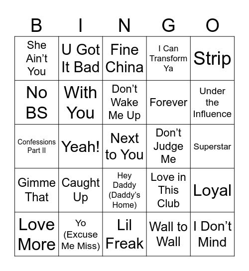 Chris Brown V Usher Raymond Bingo Card