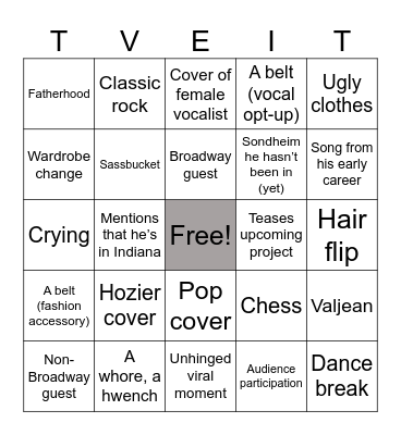 Cabaret Indiana Concerts Bingo Card