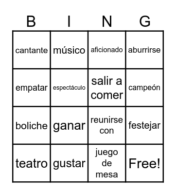 español 4 unit 2 diversiones Bingo Card