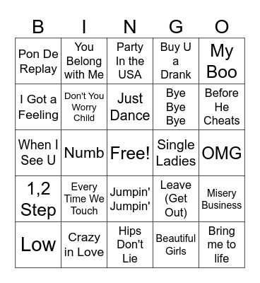 2000 Music Bingo Card