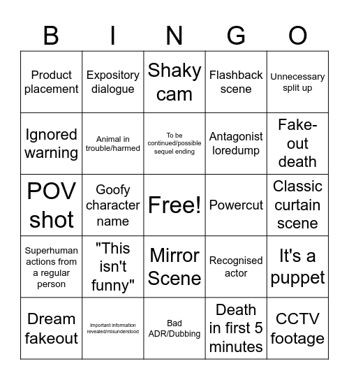 Horror bingo Card