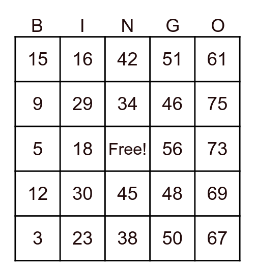 Untitled Bingo Card