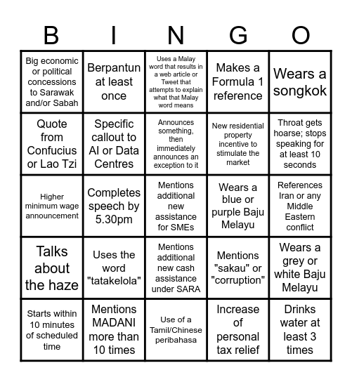 Budget 2027 Bingo Card! Bingo Card