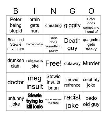 FAMILYz GUYu Bingo Card