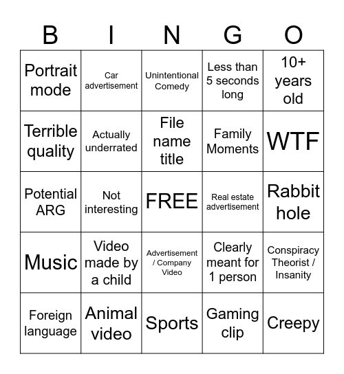 Petit-Tube Bingo II Bingo Card