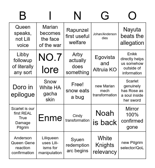 NGOV last minute 4th Anni Predictions Bingo Card