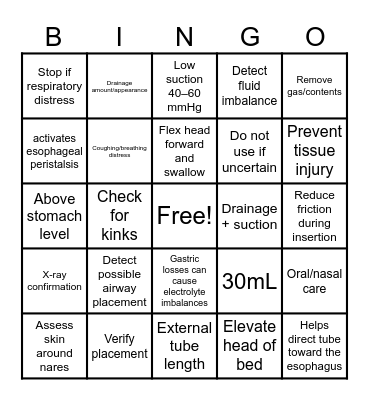 NG TUBE BINGO Card