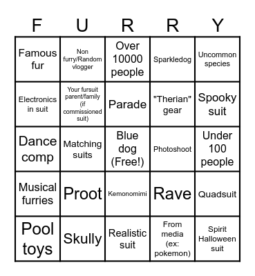 Furry Meet Bingo Card