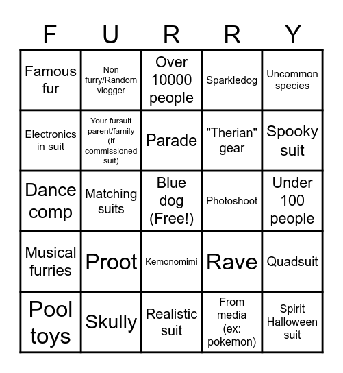 Furry Meet Bingo Card