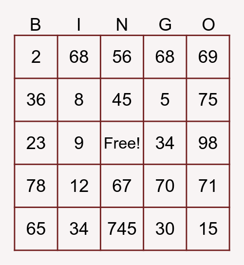Untitled Bingo Card