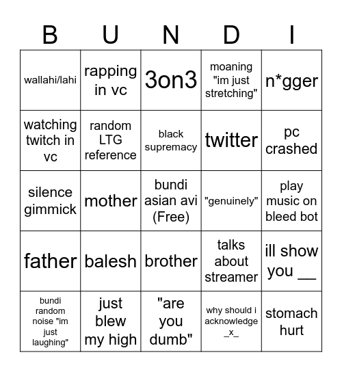 Bundi Bingo Card