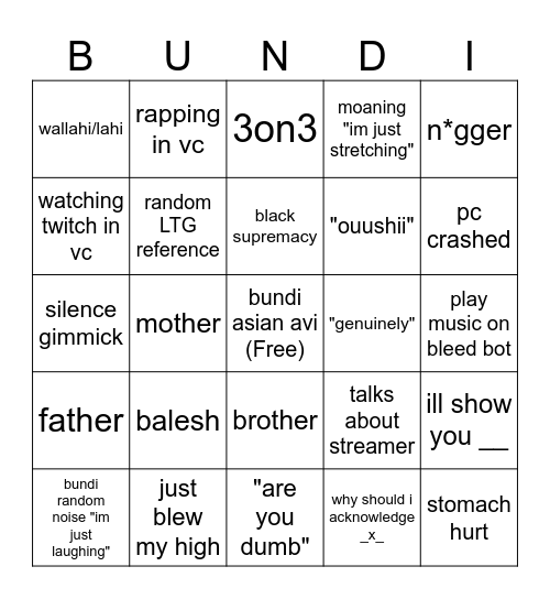 Bundi Bingo Card