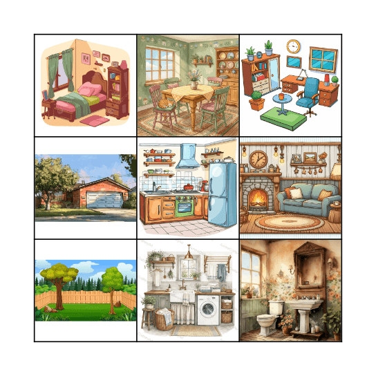 Les pièces de la maison Bingo Card