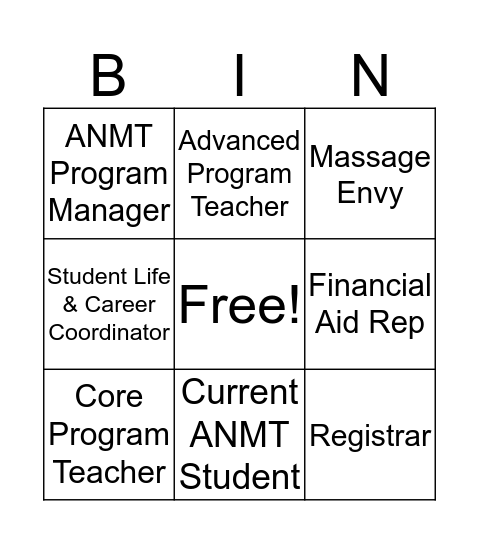 NHI Open House Bingo Card