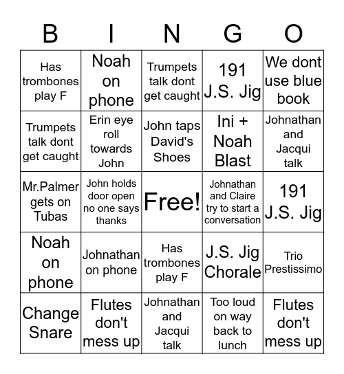 BAND! Bingo Card