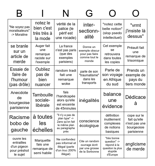 Bingo Madame Massal Bingo Card